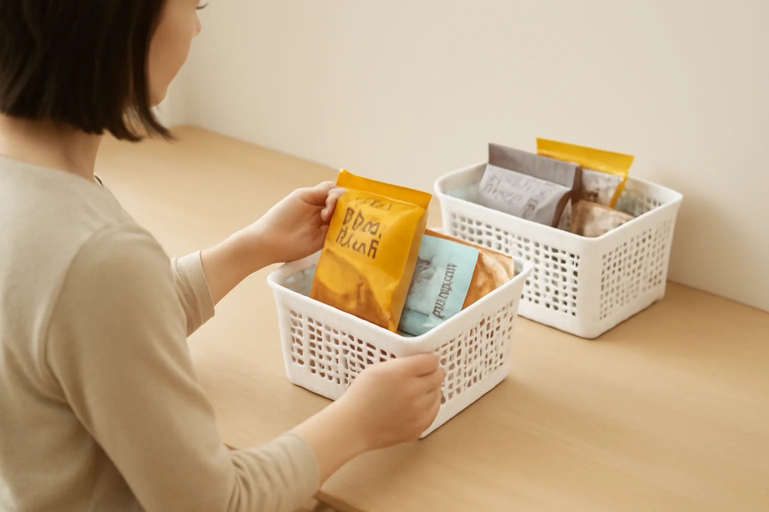 100均のかごでお菓子入れをすっきり！選び方・置き方・仕分けのコツ