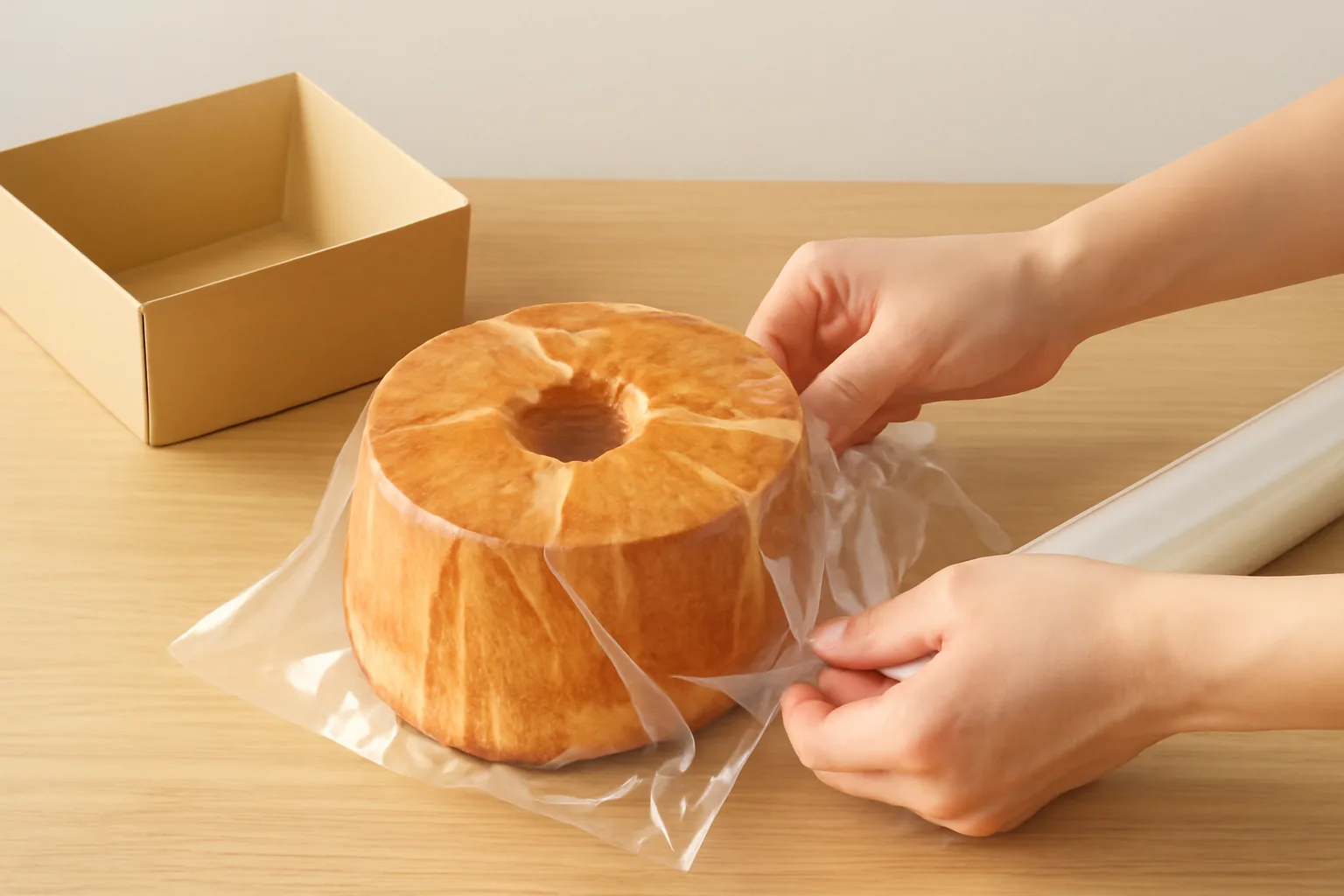 シフォンケーキのラッピングを100均で！個包装と崩さないホール包み