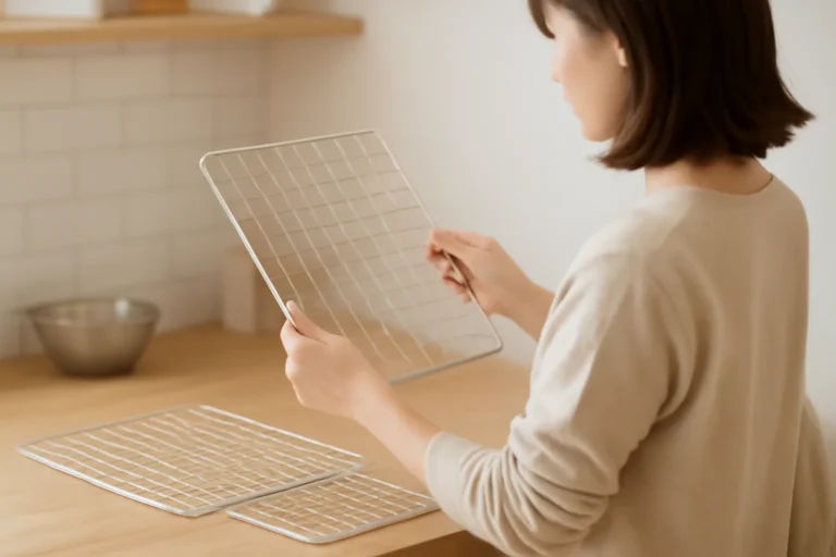 100均の網を賢く選ぶ｜調理用の比較と壁を傷つけにくい収納DIY